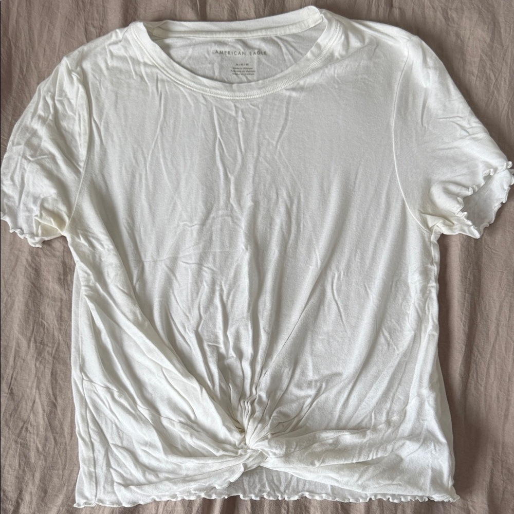 American Eagle Outfitters Cream Knotted Tee